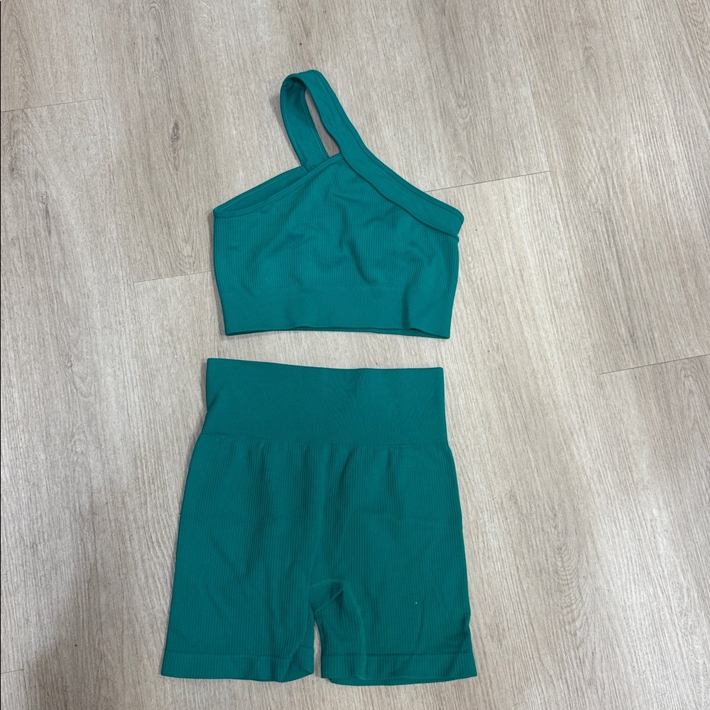 Teal One-Shoulder Top and Shorts Set